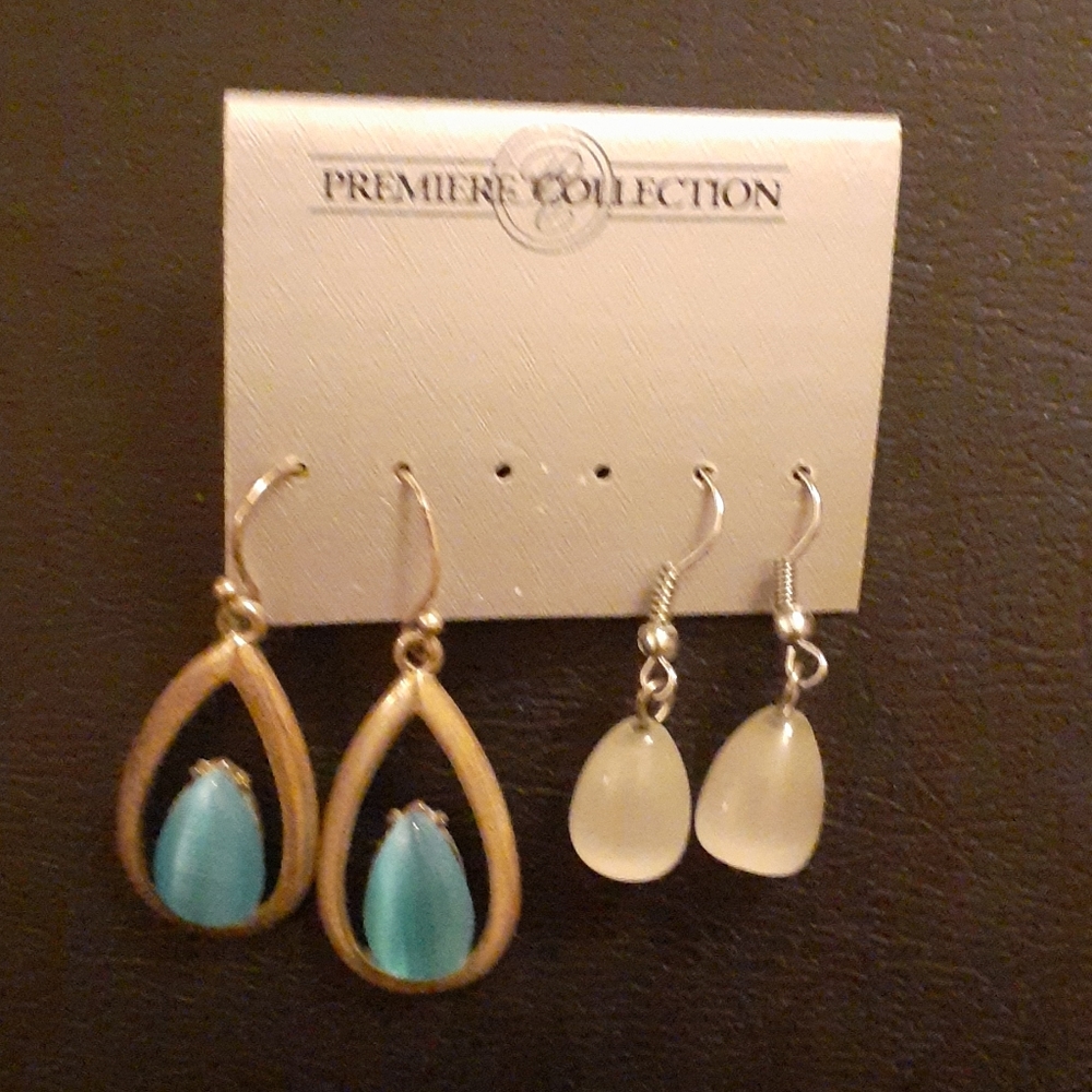 Two Pairs of Drop Earrings - Silver and Blue